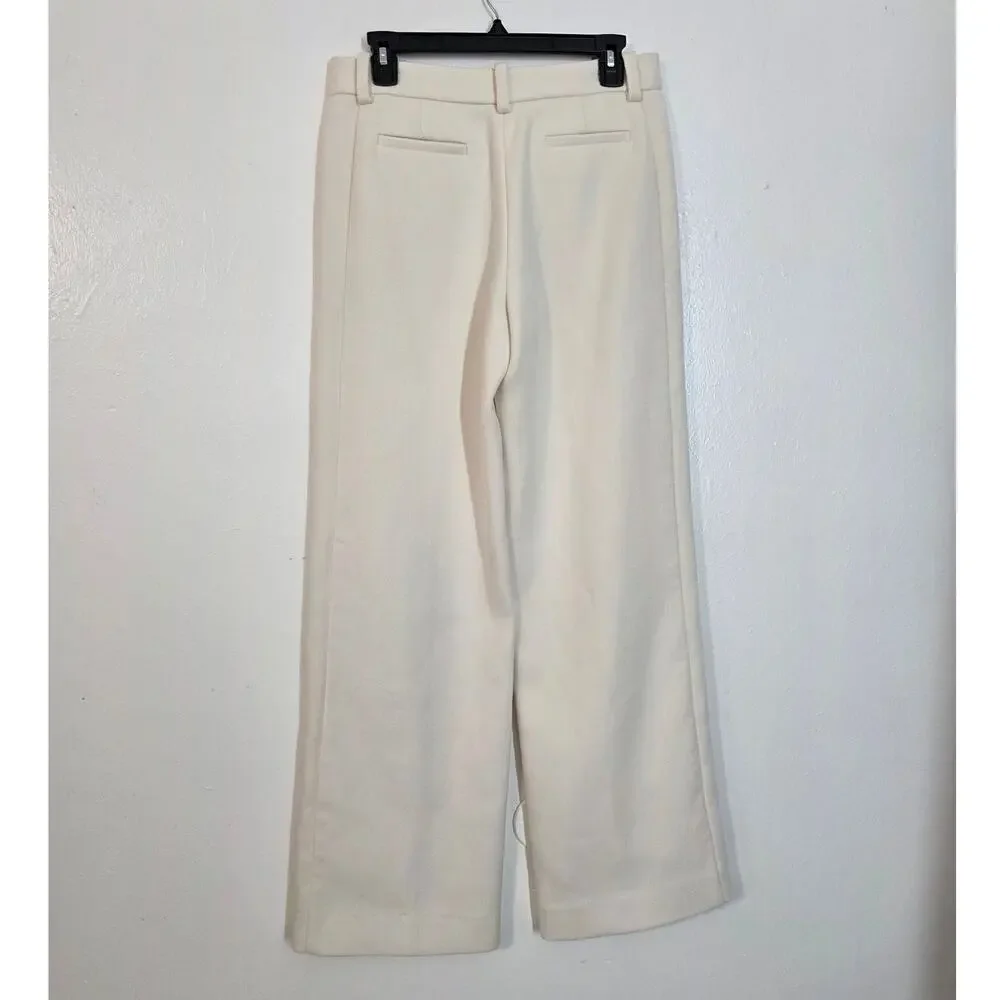 Tory Burch Thomas Trouser High Rise Wide Leg Textured Double Weave Ivory Twill